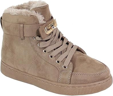 By Shoes - Basket Montante Fourrée Style Daim - Femme - A - S37 - Taille 41  - Khaki : Amazon.fr: Chaussures et Sacs