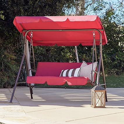Amazon.com: Belleze - Columpio oscilante con toldo para 3 personas, mueble  de acero para terraza o jardín exterior, Burgundy : Patio, Césped y Jardín